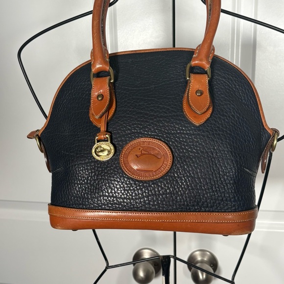 Dooney & Bourke Navy & Tan All Weather Leather Domed Satchel - Picture 2 of 9